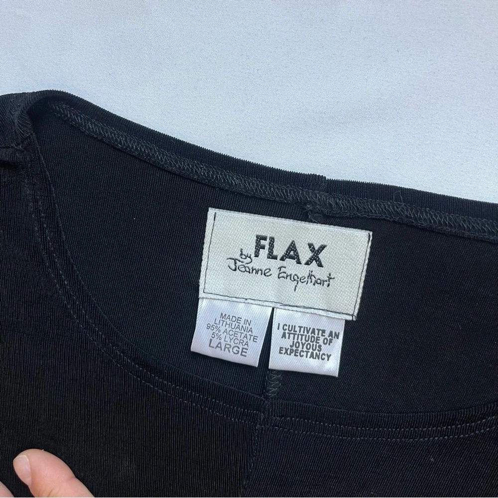 FLAX black knit crew‎ neck long sleeve acetate Lycra midi dress